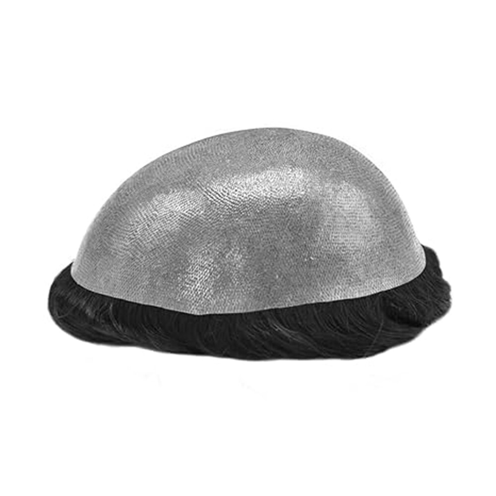 N.L.W Toupee for mens 0.04 mm PU human hair pieces 10mm curl natural base 10×8″