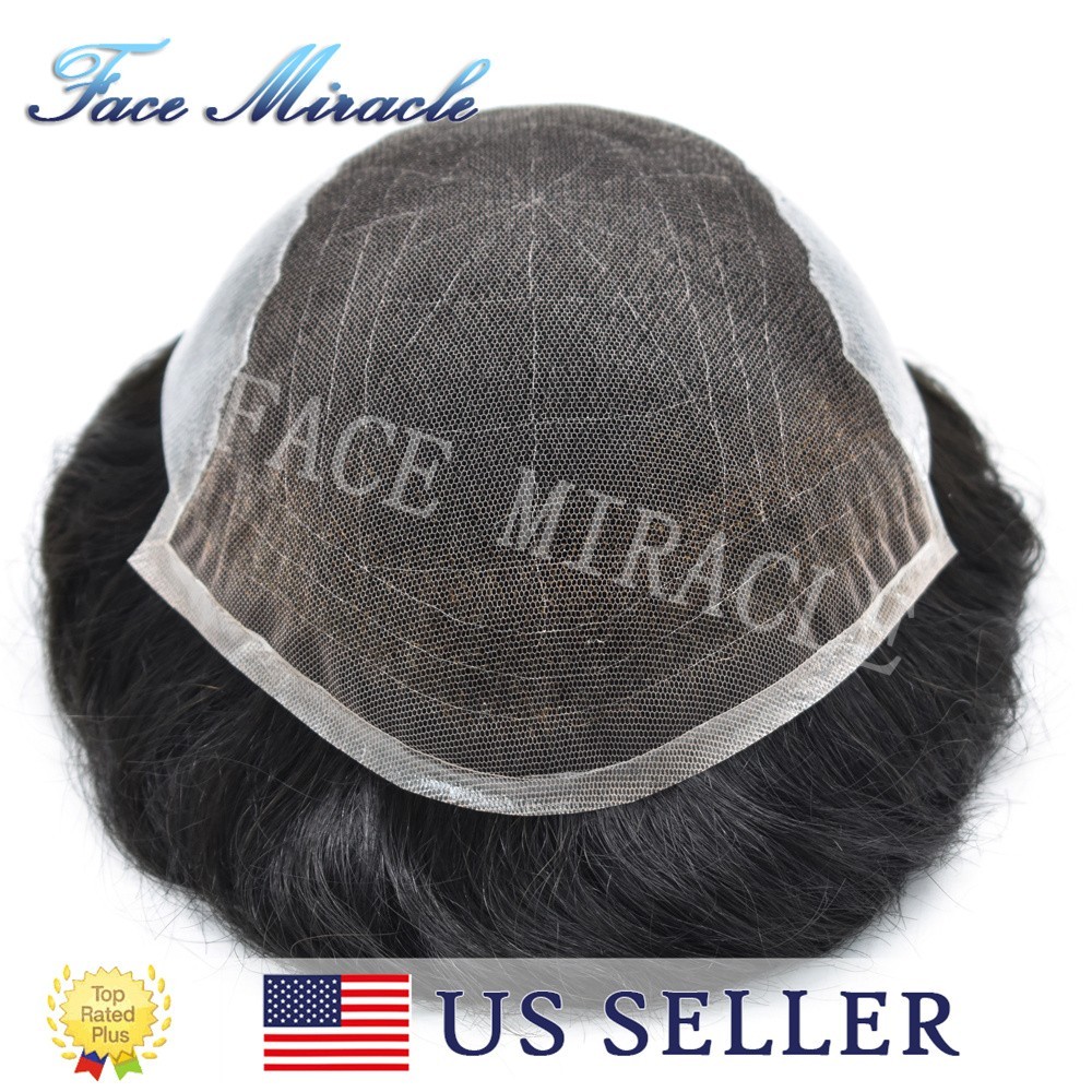 Mens Hairpiece French Lace Toupee for Men Human Hair Replacement System Thin PU