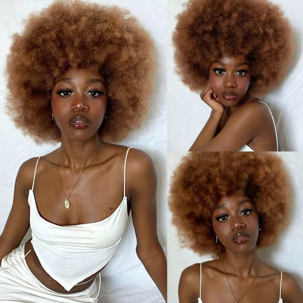 Fluffy Bouncy Afro Puff Wig Short Synthetic Kinky Curly Hairpiece for Women