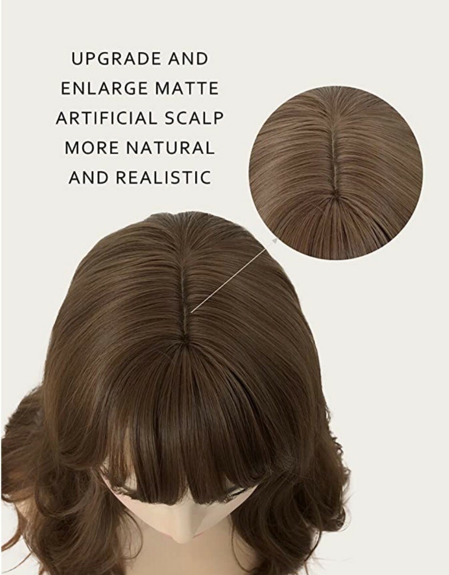 Long Wavy honey brown Wig with Bangs