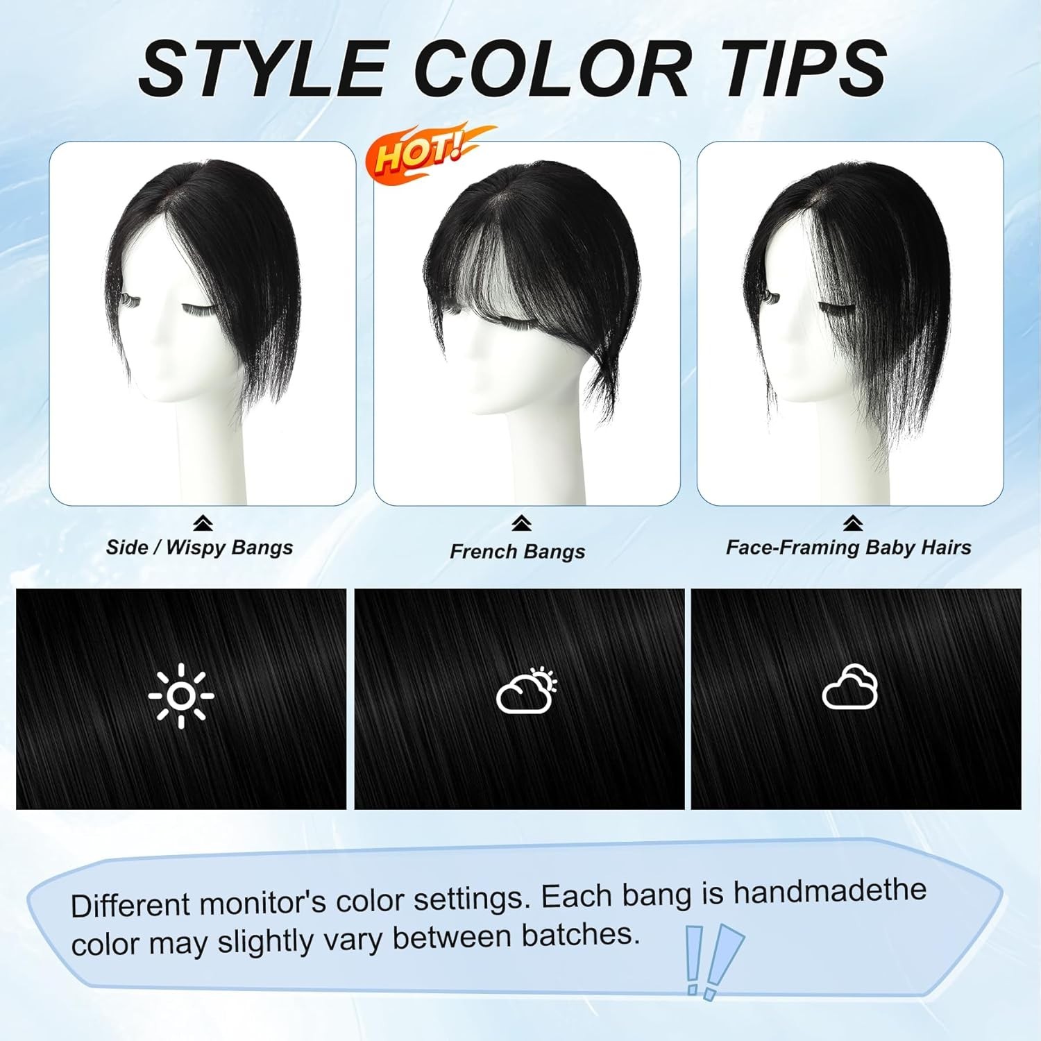 Clip in Bangs Human Hair Topper for Woman Hand-Tied French Lace Jet Black 10in