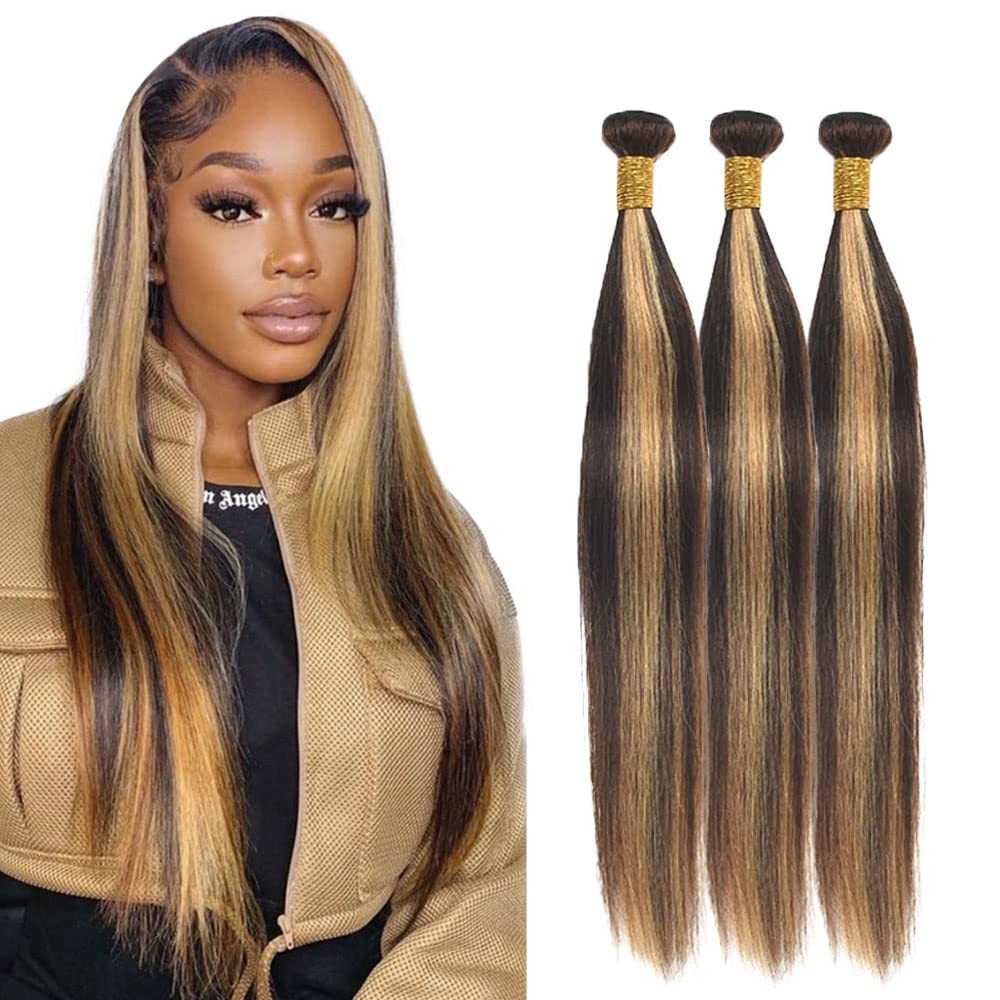 P4/27 Highlight Blonde Bundles Human Hair Straight 18 20 22 Inch Brazilian 3 Bun