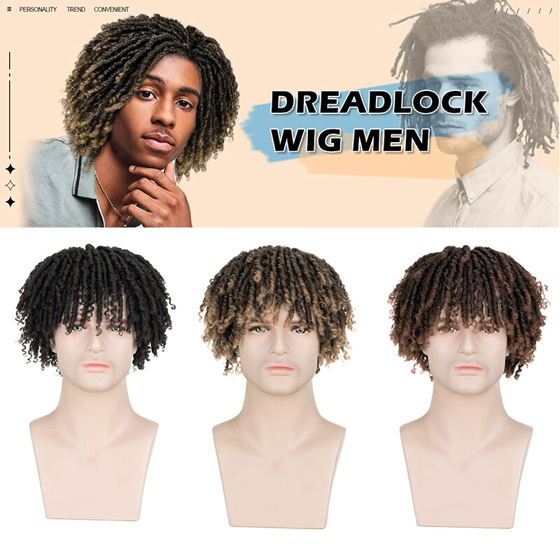 Men Synthetic Short Dreadlock Hair Topper Wig with Clip in Braided Half Wigs 5in