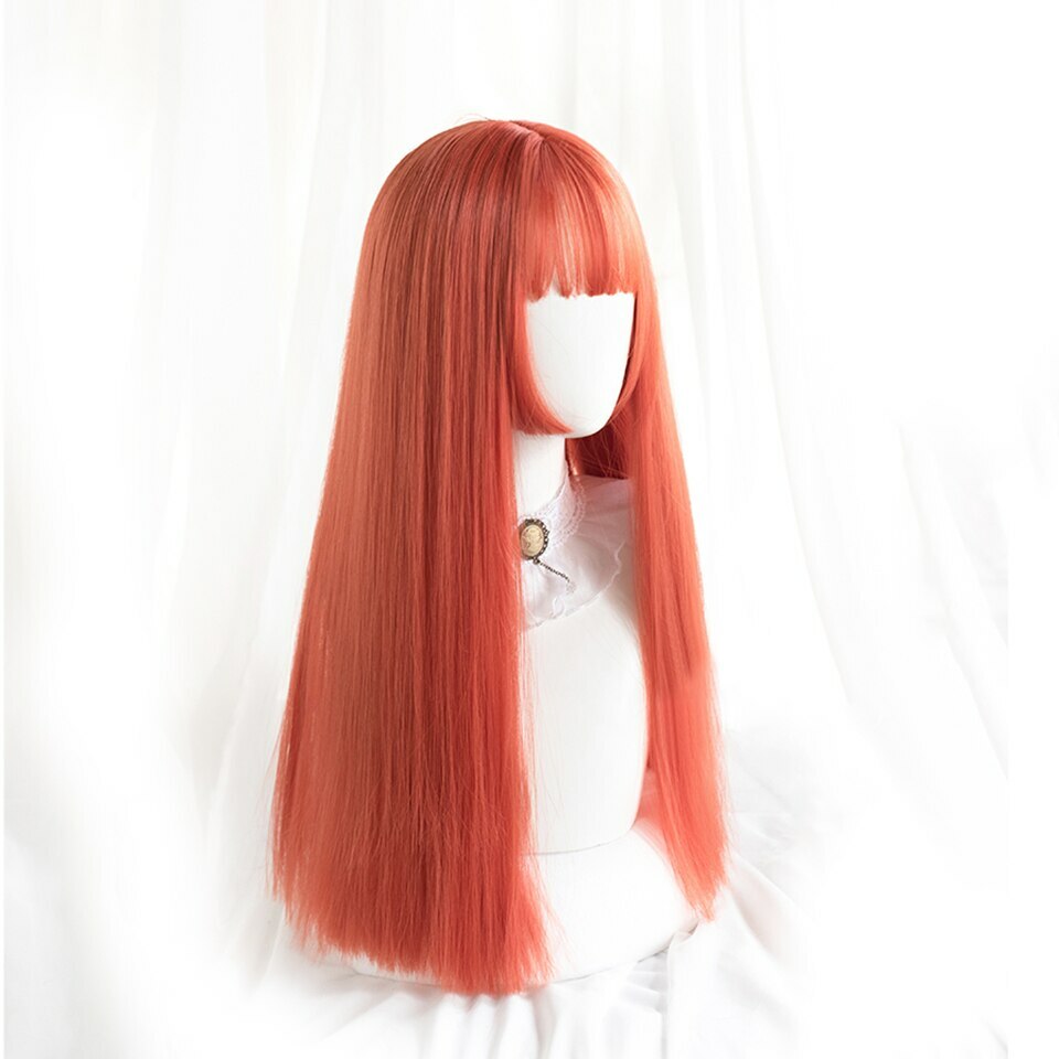 Long Wavy Ombre Black White Pink Heat Resistant Synthetic Lolita Wigs Halloween