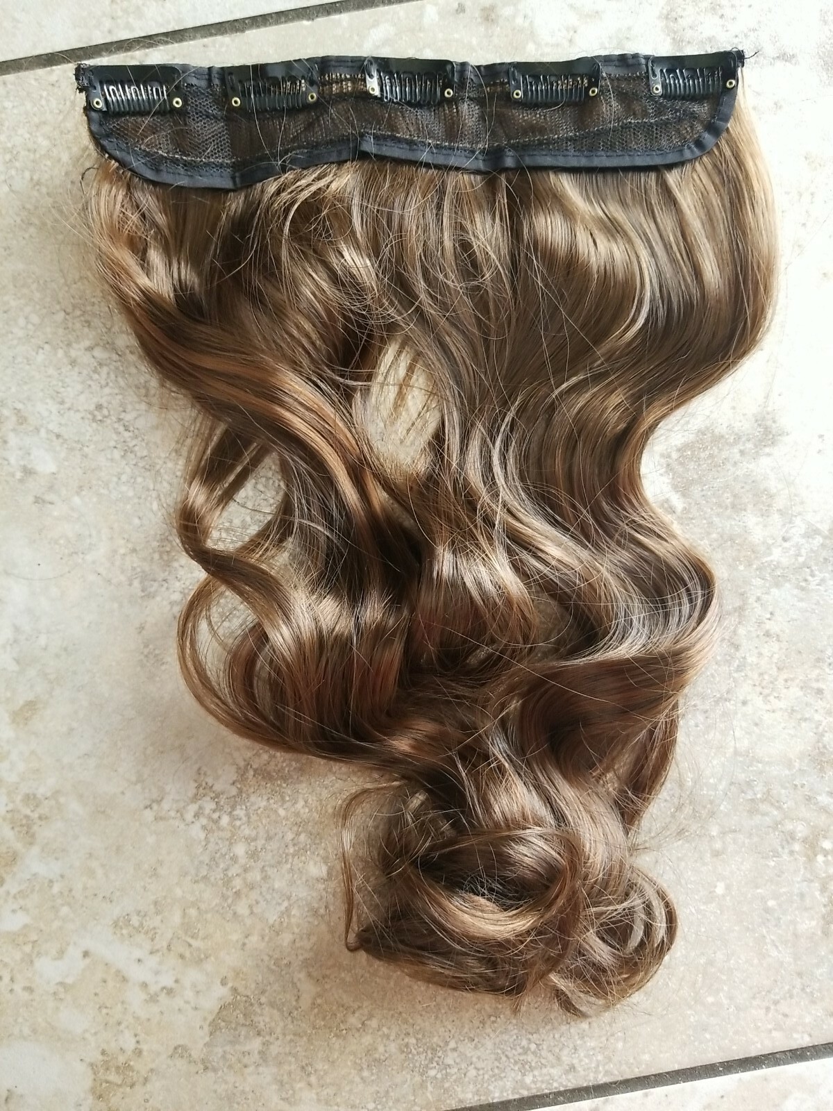 Brown mix color One Piece Hair Extension 3/4 Full Head Clip (Synthetic)