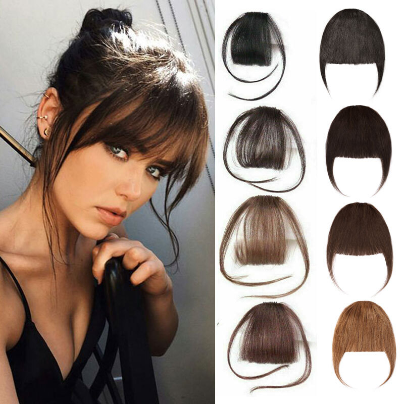 Thick Fringe Bangs 100% Remy Human Hair Extensions Clip In Hairpiece Topper Thin