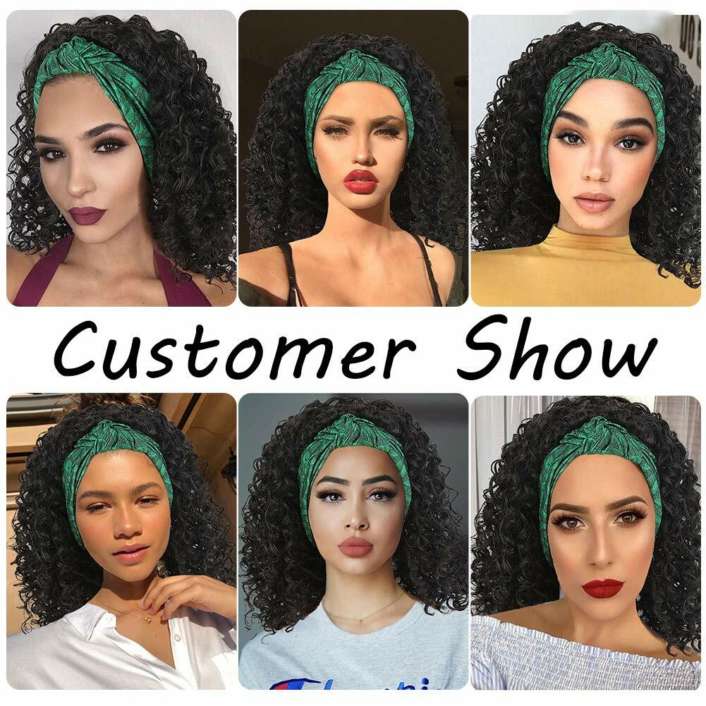 Short Kinky Curly Headwrap Wig Drawstring Full Headband Wig Synthetic Wig