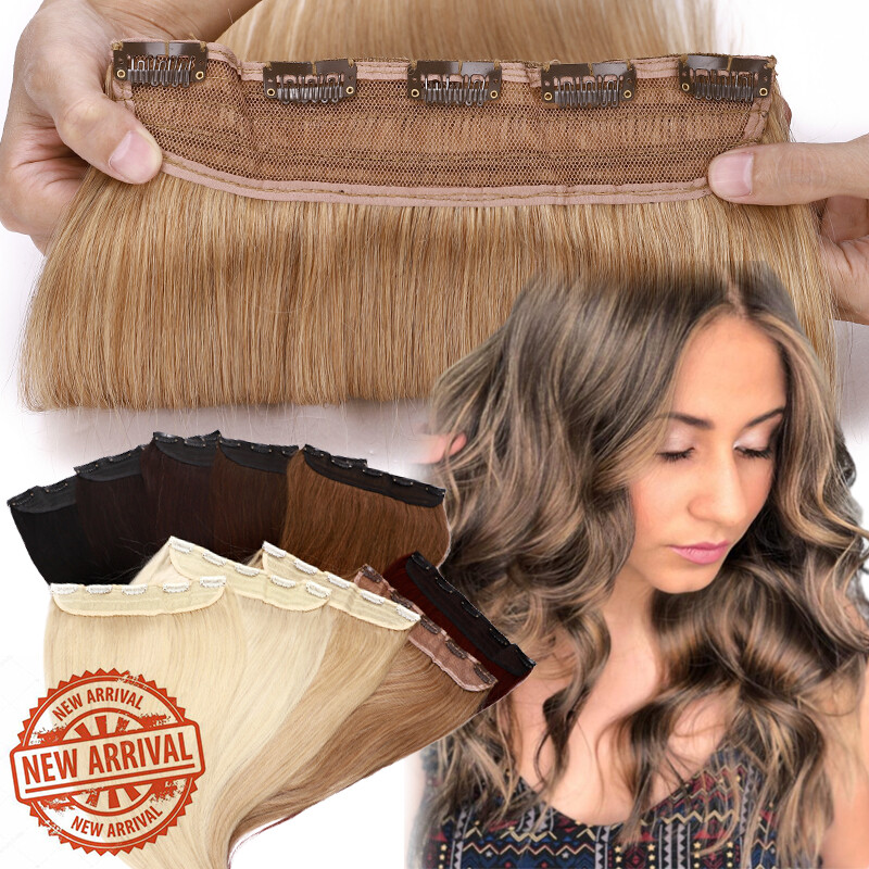 Clip In Remy 100% Human Hair Extensions Wavy One Piece 3/4 Full Head WEFT THICK
