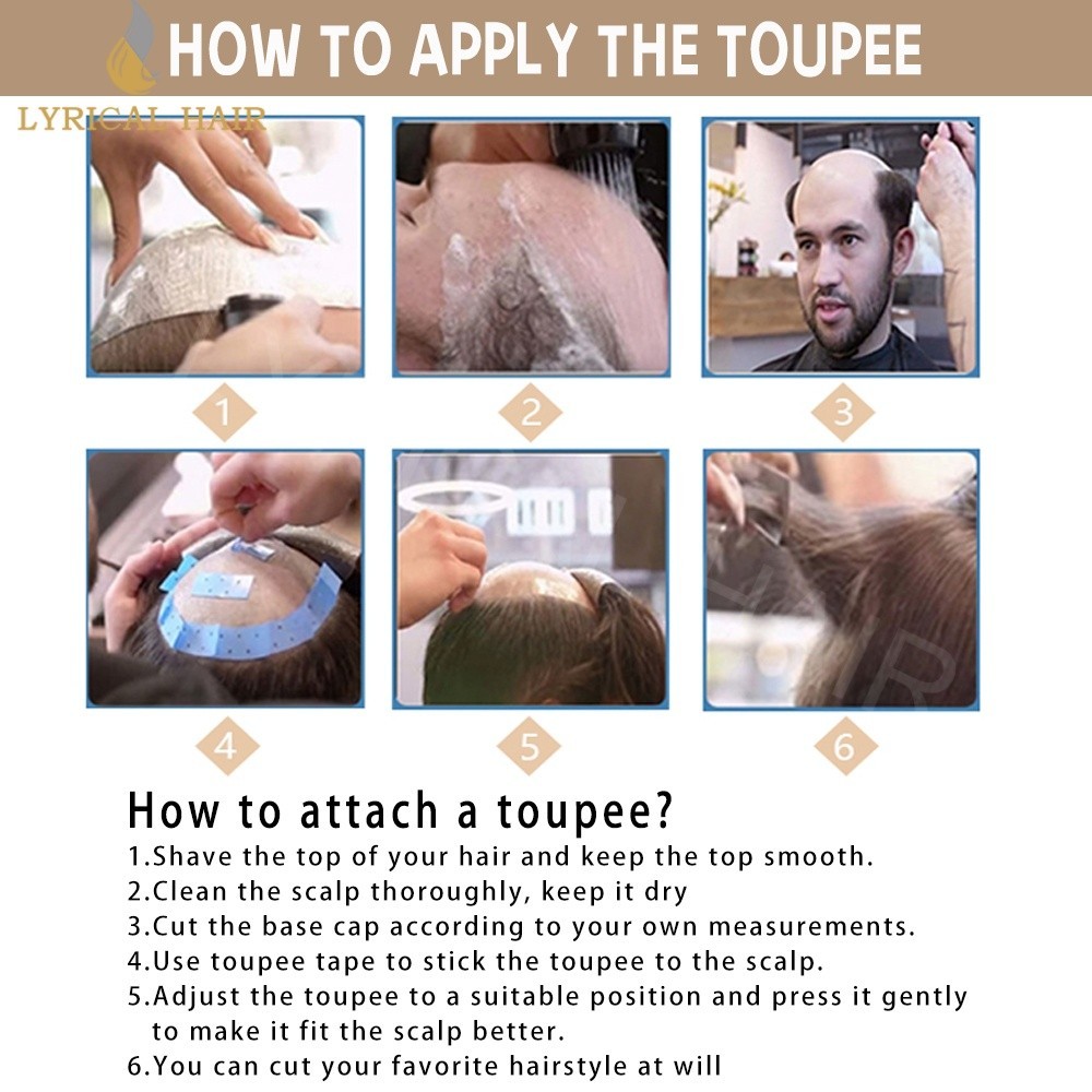 All Poly Mens Toupee Human Hair Replacement System Skin PU Grey Brown Hairpiece
