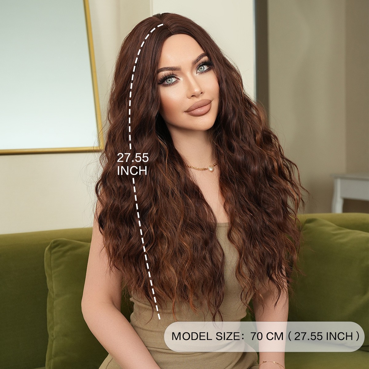 Honey Brown Middle Part Long Curly Full Wig for Women Fluffy Synthetic Hair Wig