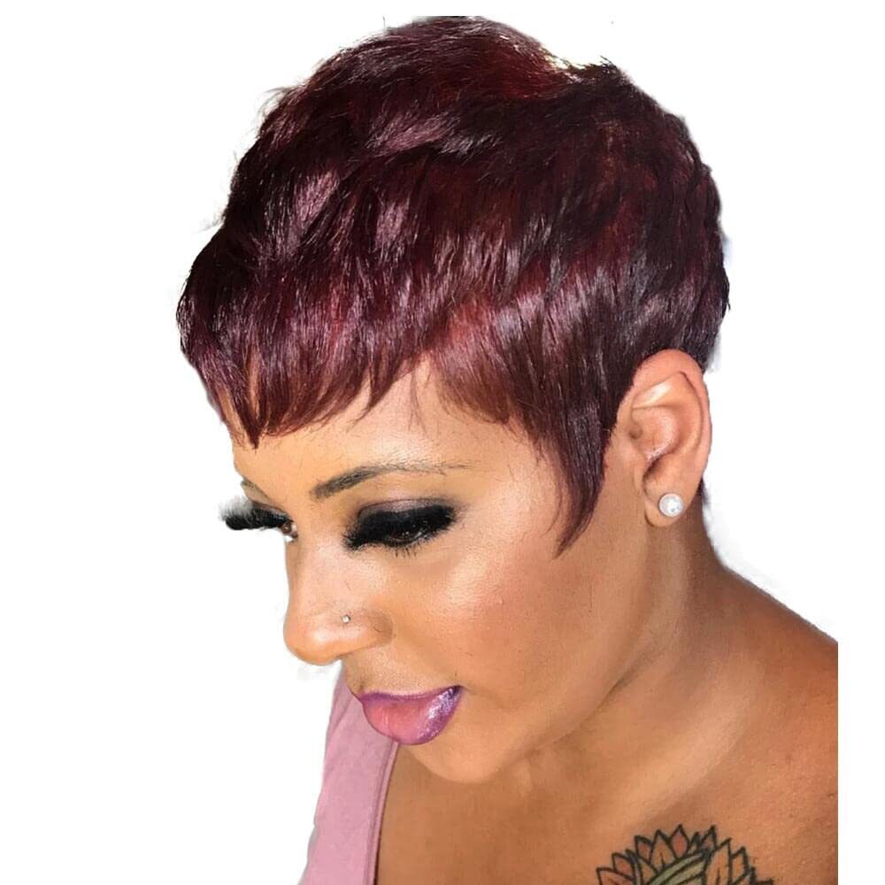Short Pixie Cut Wigs Human Hair Wigs Layered Black Pixie Wigs