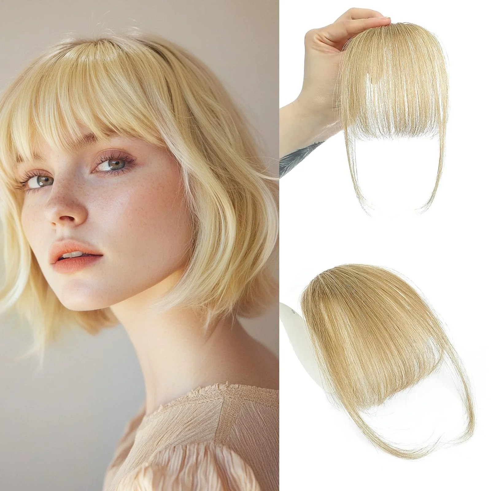 3 Inch Platinum Blonde Wispy Bangs Clip In Human Hair with Temples Fringe