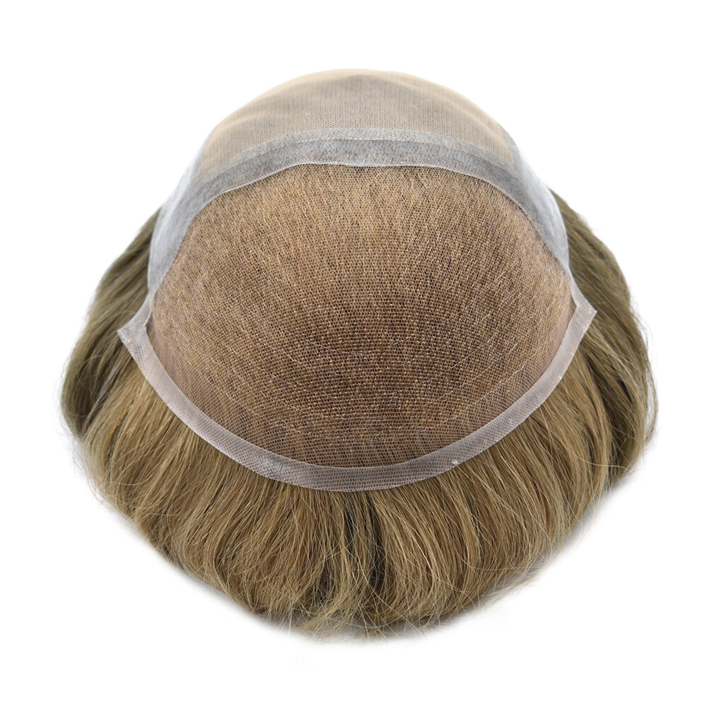 Mens Toupee French Lace Front Hairpiece Brown Blonde Poly Skin PU Hair System US