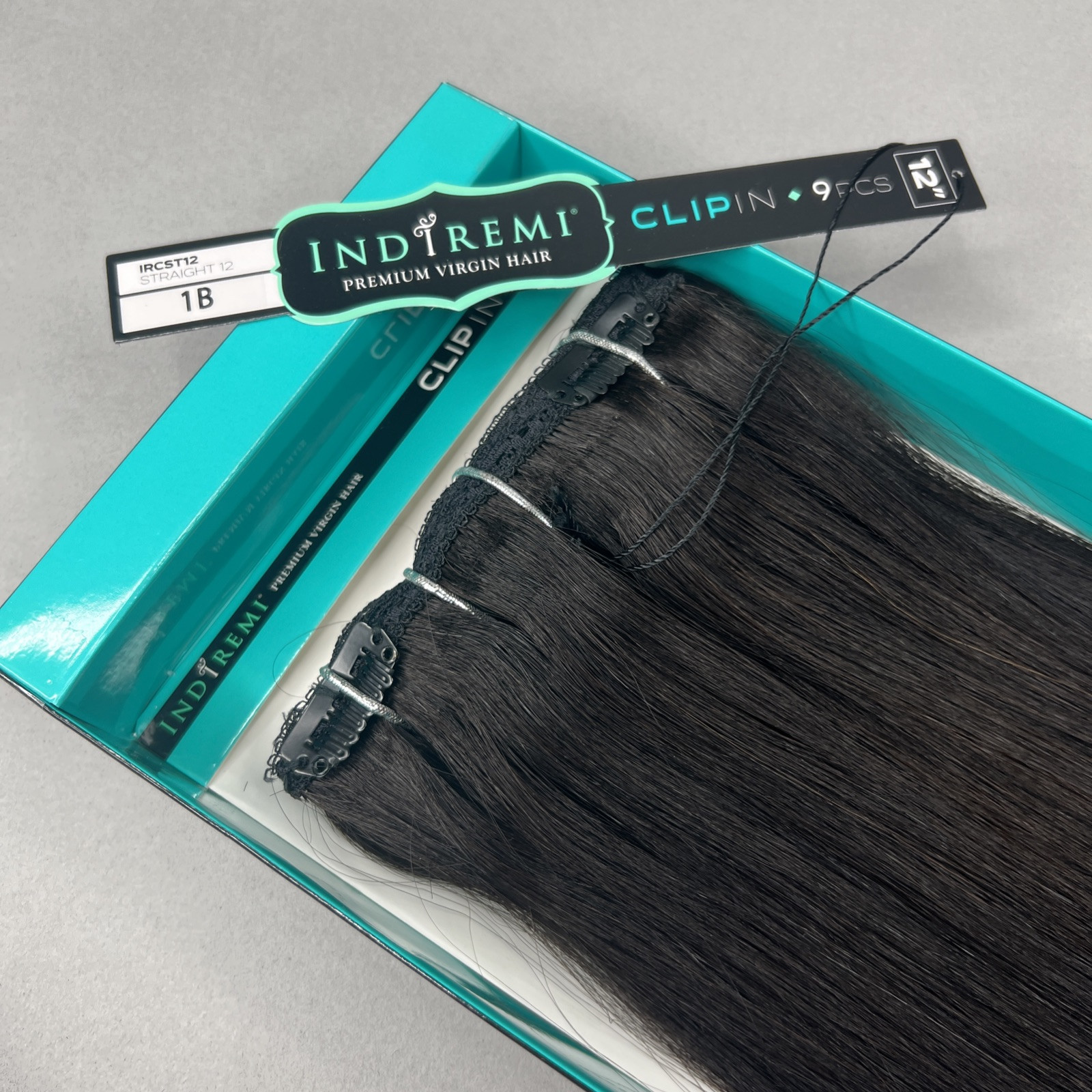 Indi Remi 9 Pc 12” Clip-in #1B Off Black Straight Human Virgin Hair Bobbi Boss