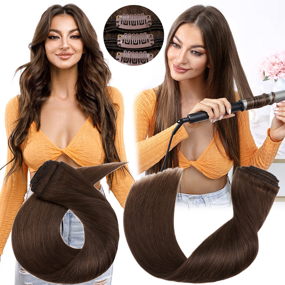 Big THICK Clip In 100% Real Remy Human Hair Extensions Full Head Double Weft US