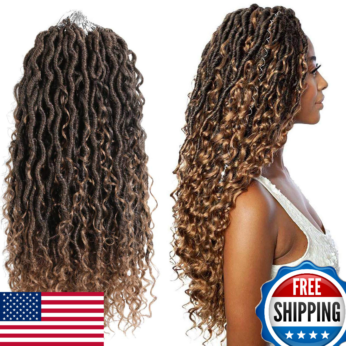 Ahrencan 18″ Boho Goddess Locs Crochet Hair 7 Packs Pre-Looped