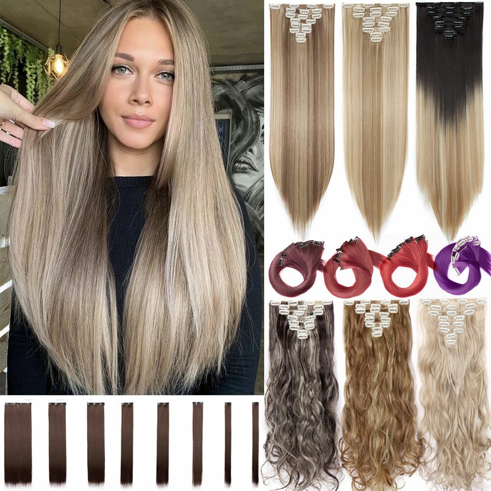 CLEARANCE Clip In Hair Extensions Full Head Natural As Human Real Long Thick USA