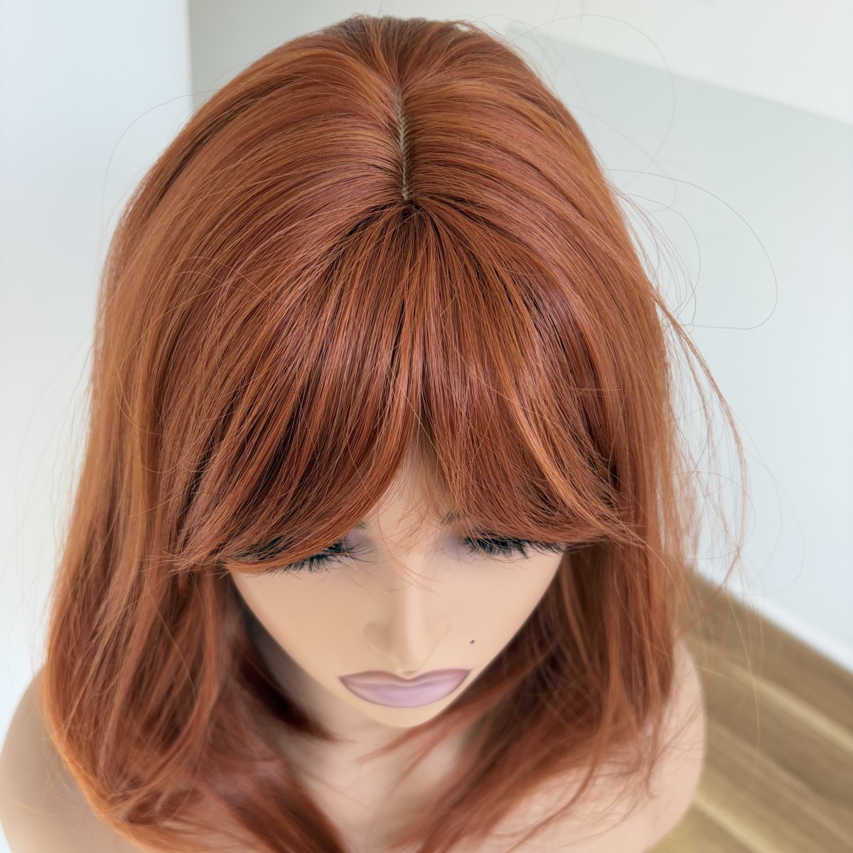 Copper Red Cosplay Party Wigs With Bangs Heat Resistant Hair Short Straight
