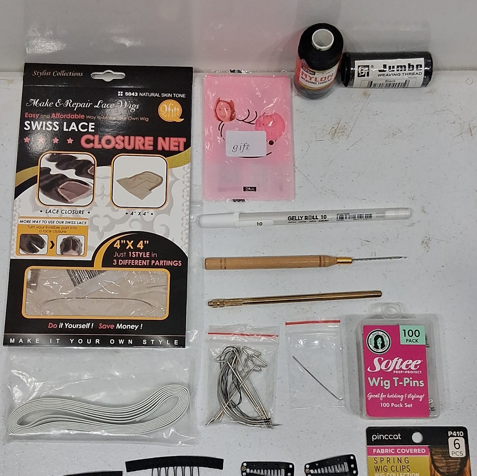 AB Beauty Softee pincat Jumbo Stylist Wig Clips Bands Closure Net Thread T-Pins