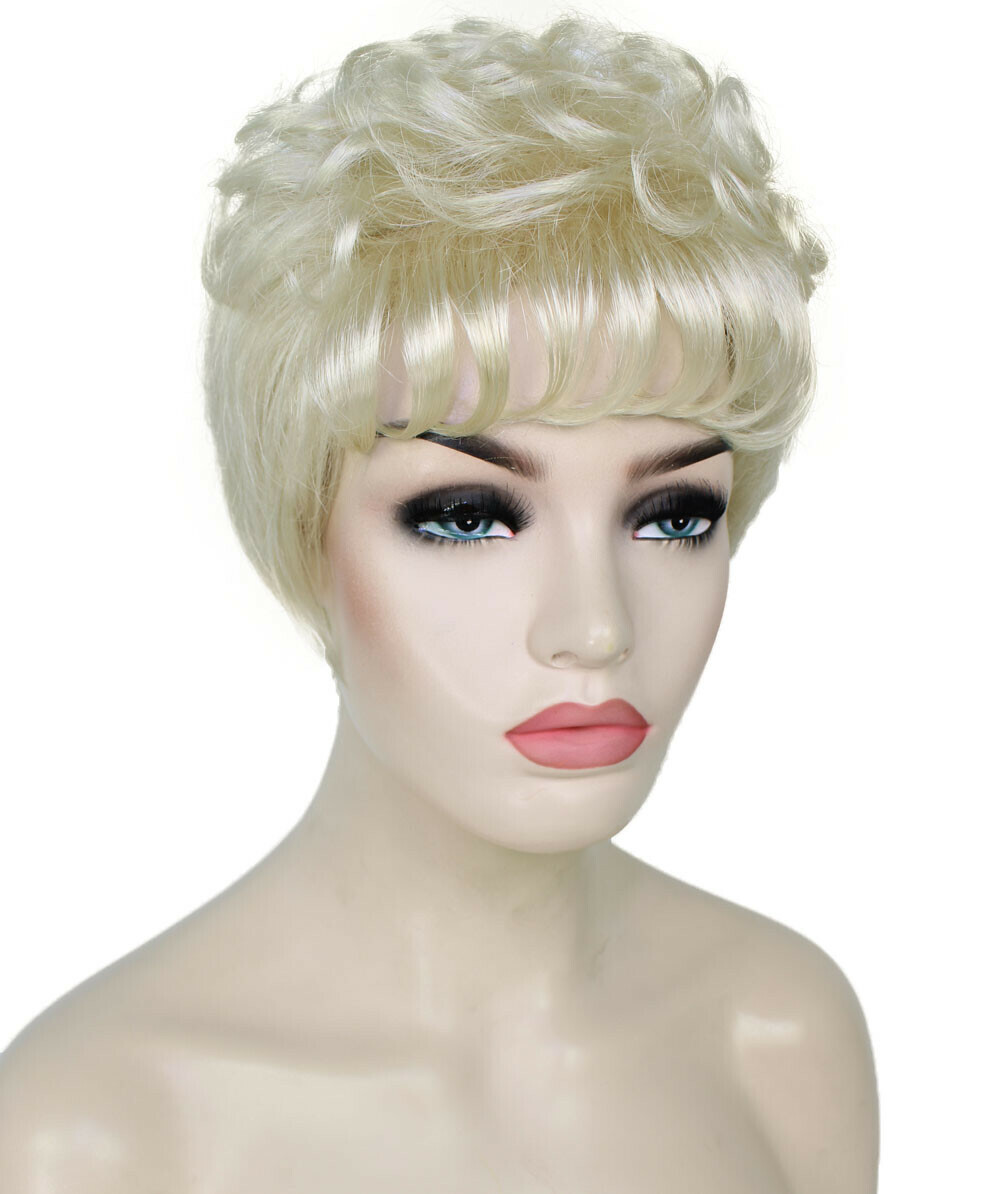 Veronica – Curly Kanekalon Synthetic Fiber Full Wig, 2-4.5 in, Platinum Blonde