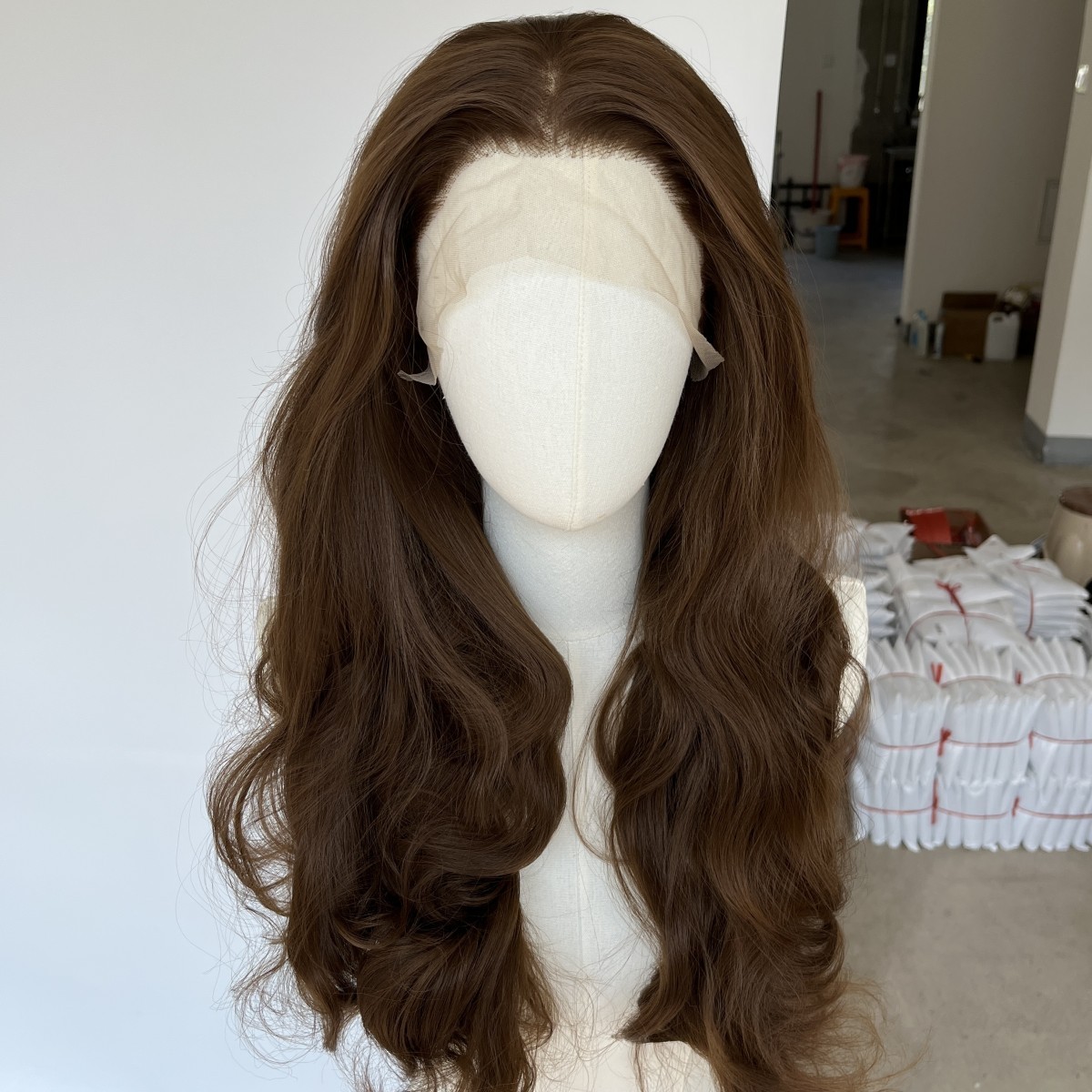 Women Brown Long Wavy Pre Plucked Lace Frontal Wig Heat Resistant Hair