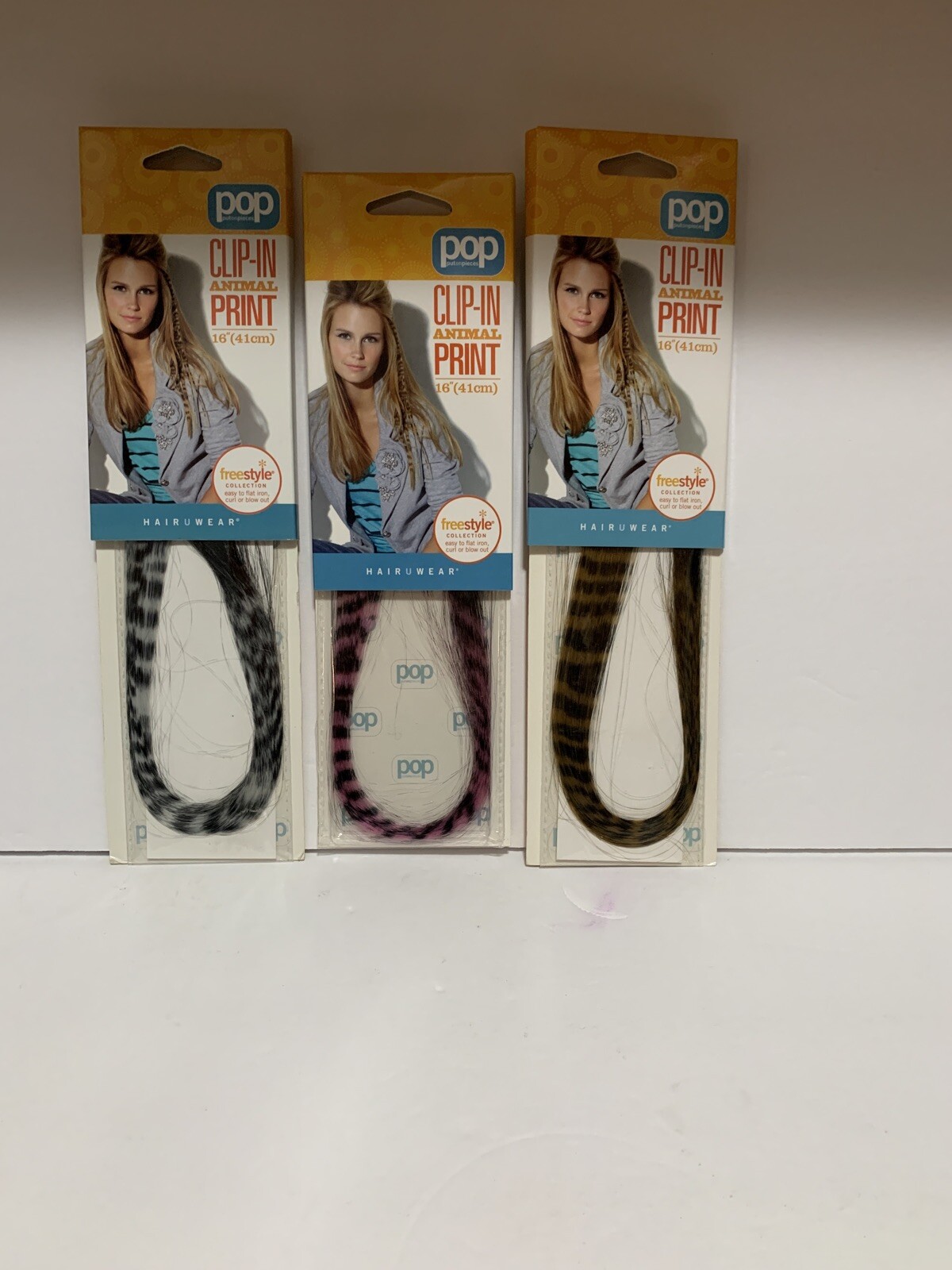 Hairuwear Put On Pieces Clip-in Animal Print Pink,White,Gin Tiger Hair Extension