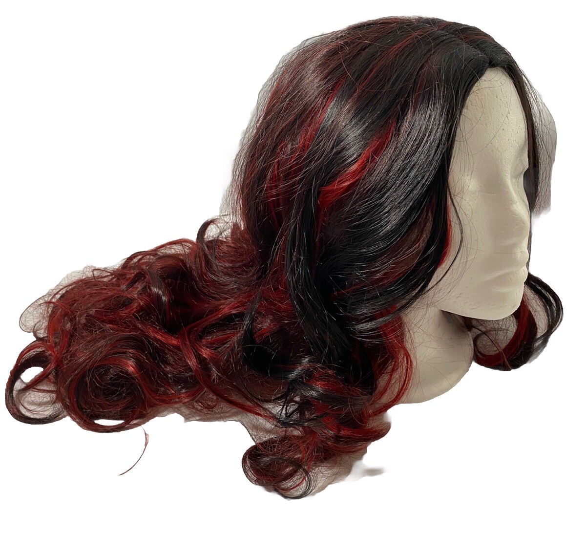 Long Hair Wig 23 IN Fashion Wavy Wig Cosplay Costume Red And Black With Hair Net