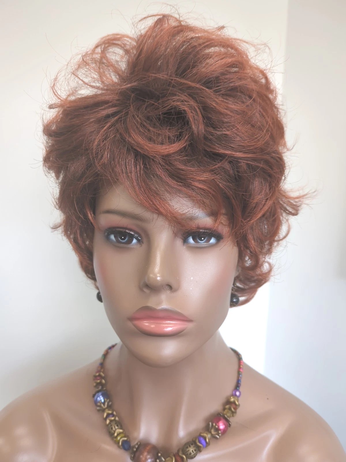 Fashion Synthetic Bangs Flip Back Wig Dark Brown Base #2, Tipped Copper Red #130