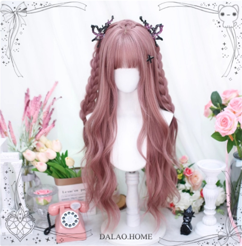 Japanese Style Long Curly Pink Hair Lolita Wigs Youyou No Hairpiece Accessories