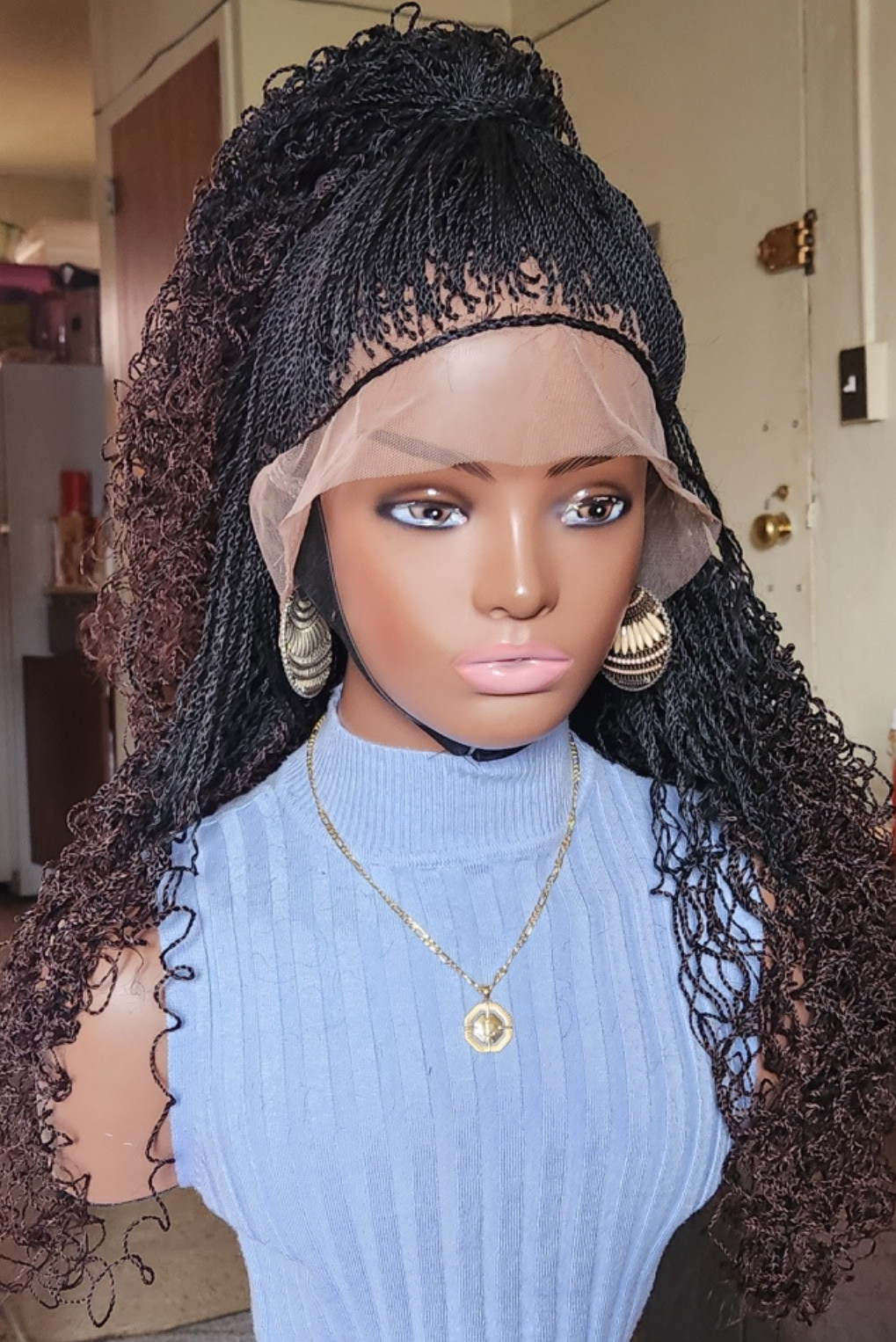 Handmade braided long Senegalese twist curly wig 1B/Dark Brown
