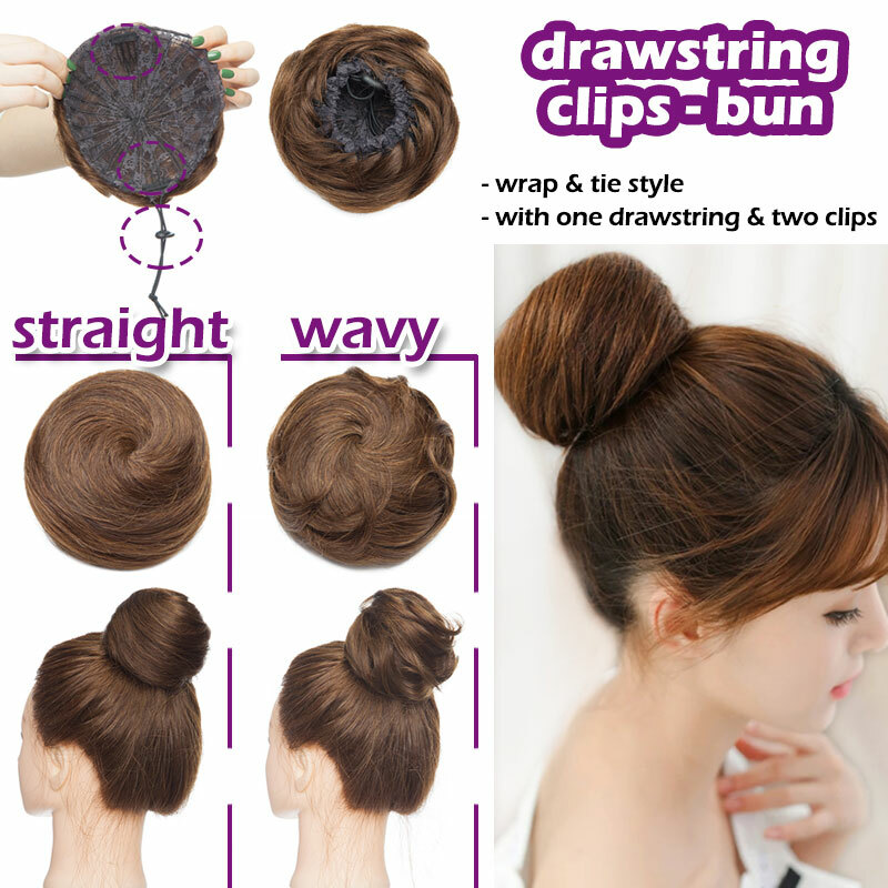 Real 100% Human Hair Messy Bun Scrunchie Piece Clip In Extensions Ponytail Cover