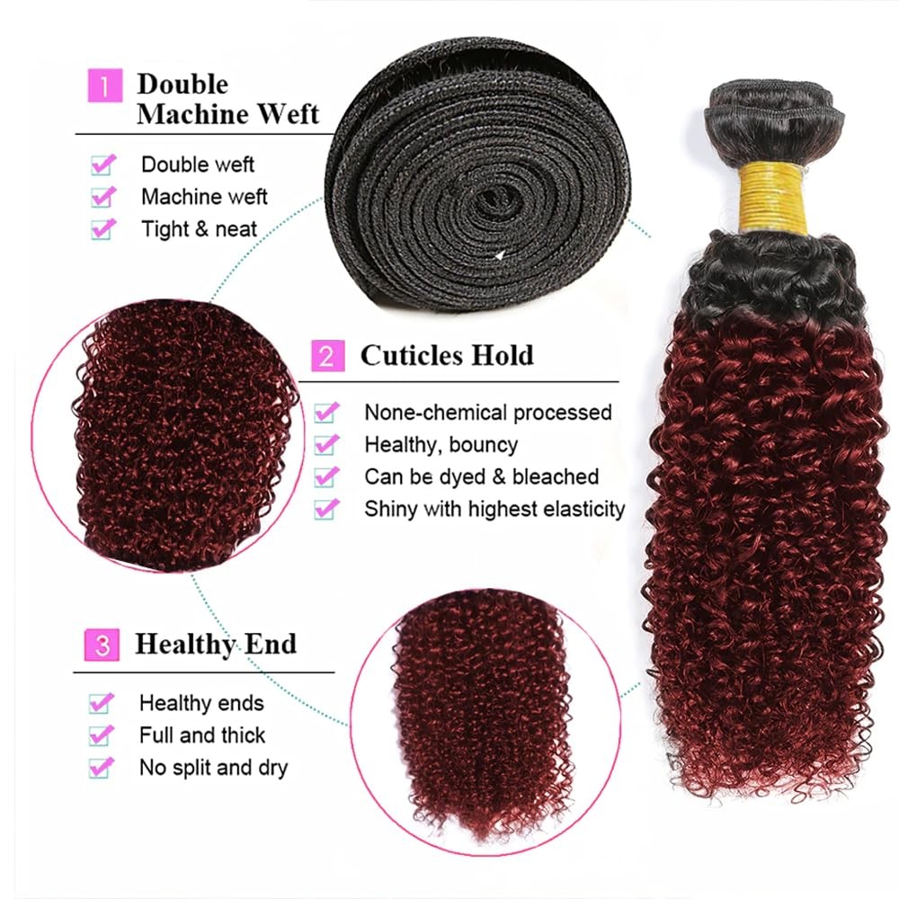 Nuailisex Burgundy Human Hair 1B99J Bundles Human Hair Ombre Kinky Curly