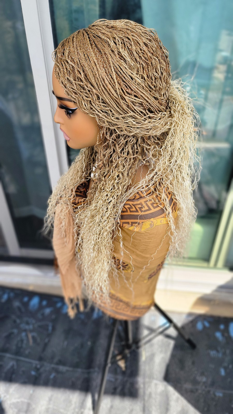 Braided Wig Lace Front Glueless 18″ Micro Boho Braids 27/613 Blonde Handmade NWT