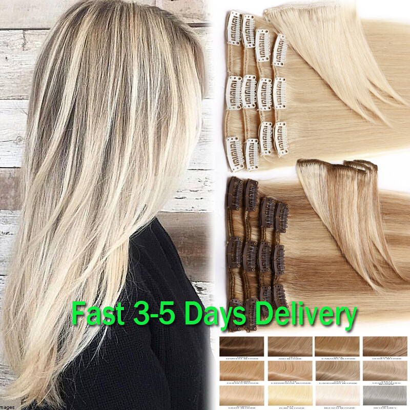 SALE Real Remy Clip In 100% Human Hair Extensions Full Head Blonde/Ombre Weft US