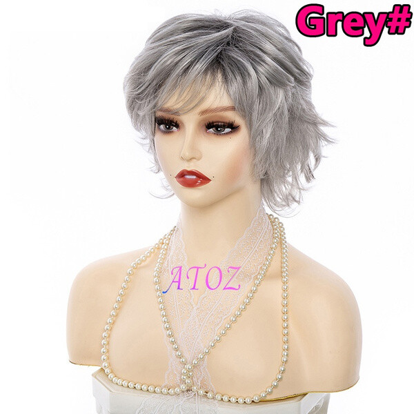 Women Short Gray Wigs Ombre Grey Hair Pixie Cut Wigs for Daily Wear Natural Wigs