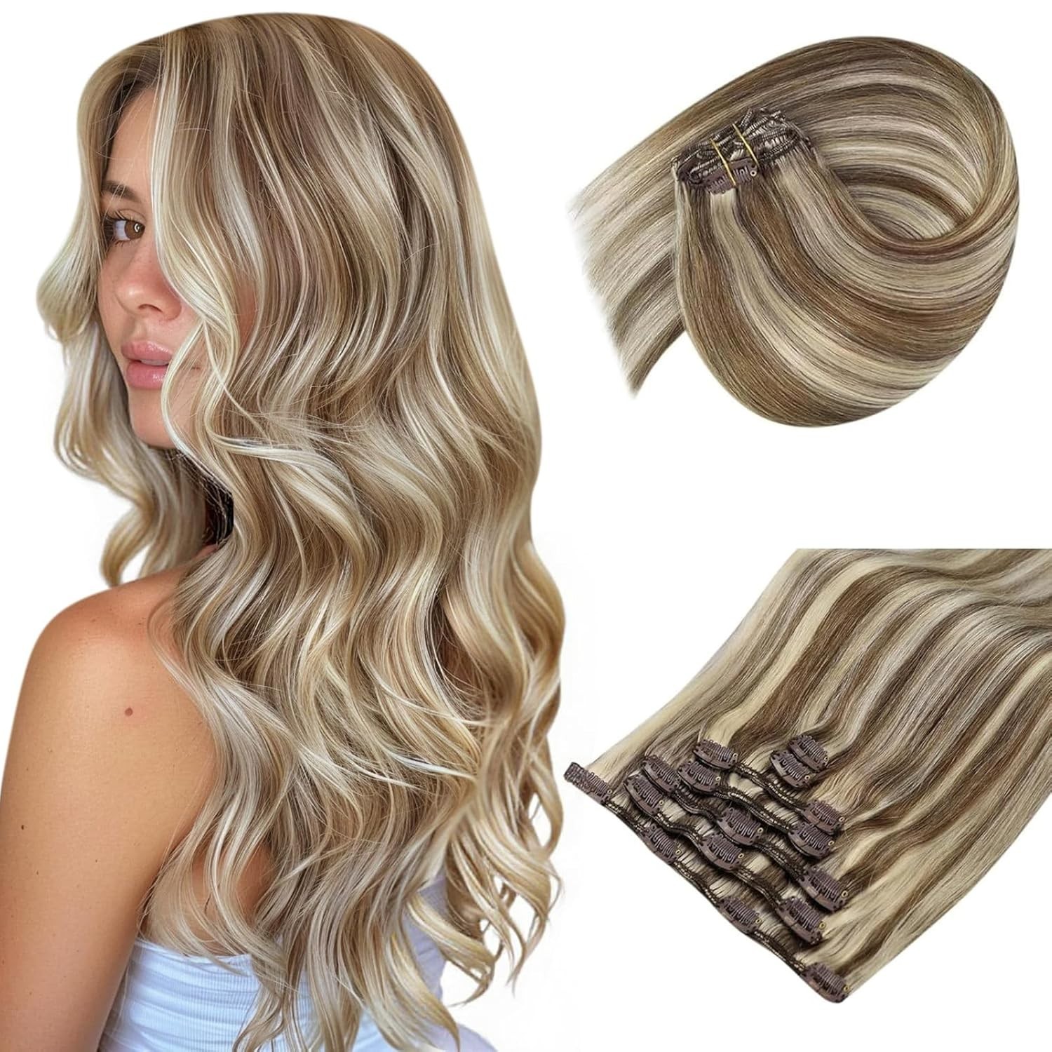 Sunny Hair CLIP-IN 24″ Honey Moonlight Light Blonde Human Hair Extensions CP P8A