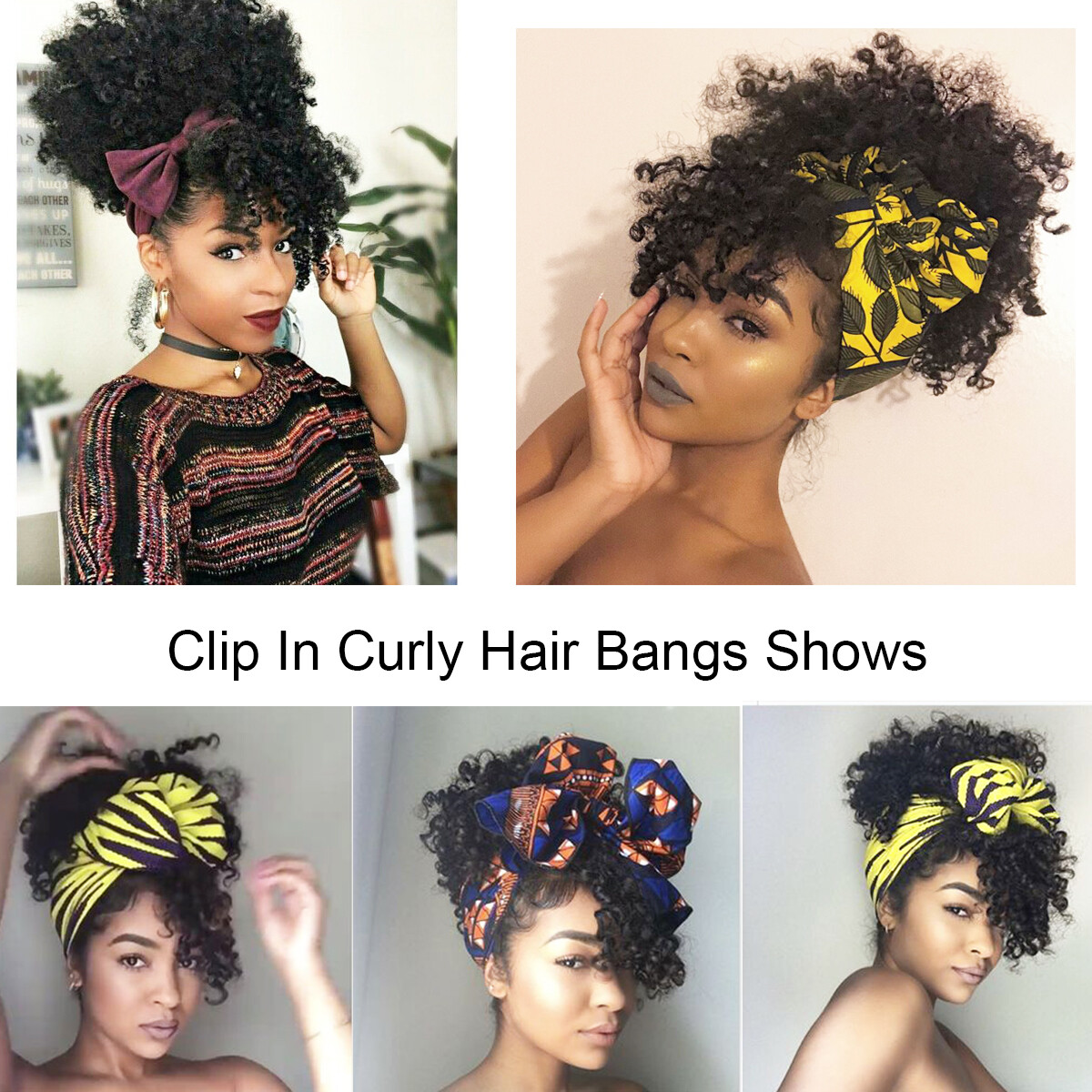 Short Afro Kinky Curly Hair Bangs Clip in 100% Human Hair Front Bangs Afro Bangs