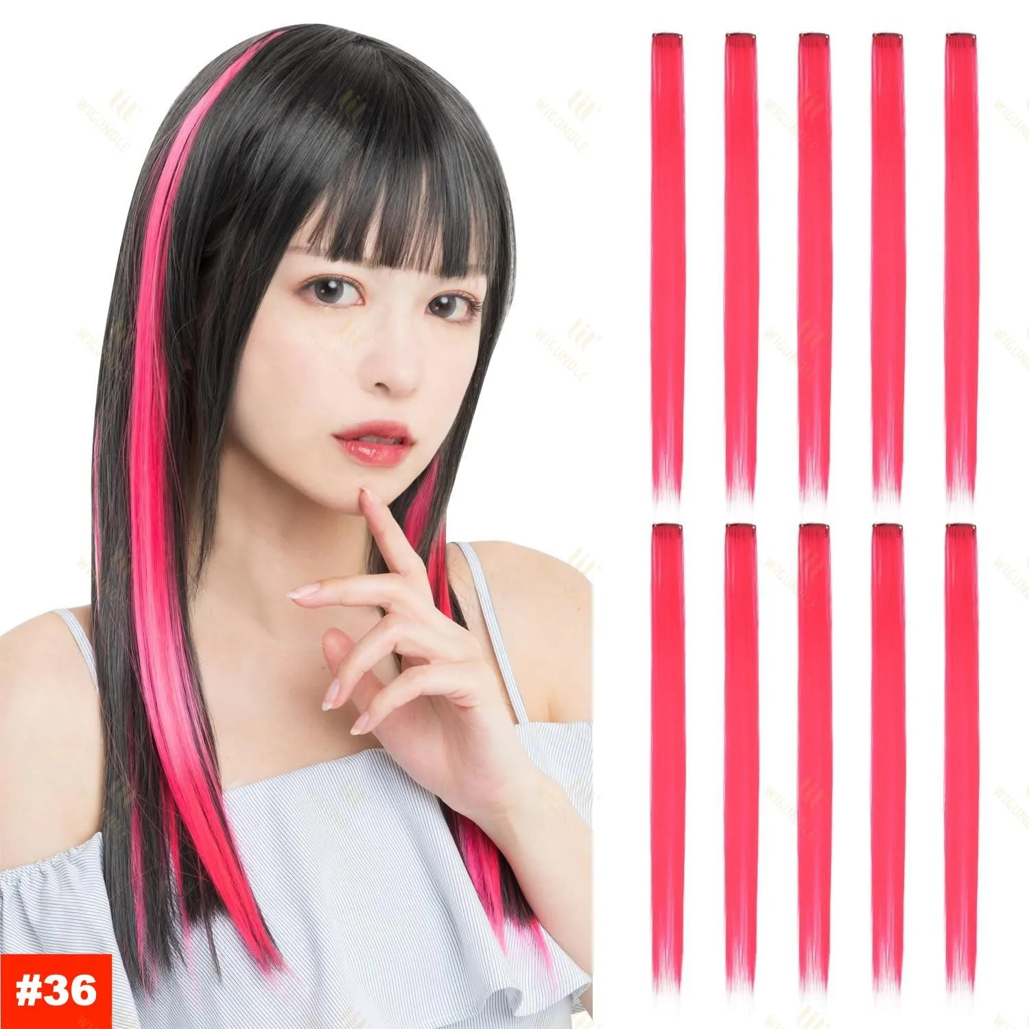 22Inch Synthetic Clip In Hair Extensions Straight Rainbow Colors High Temp
