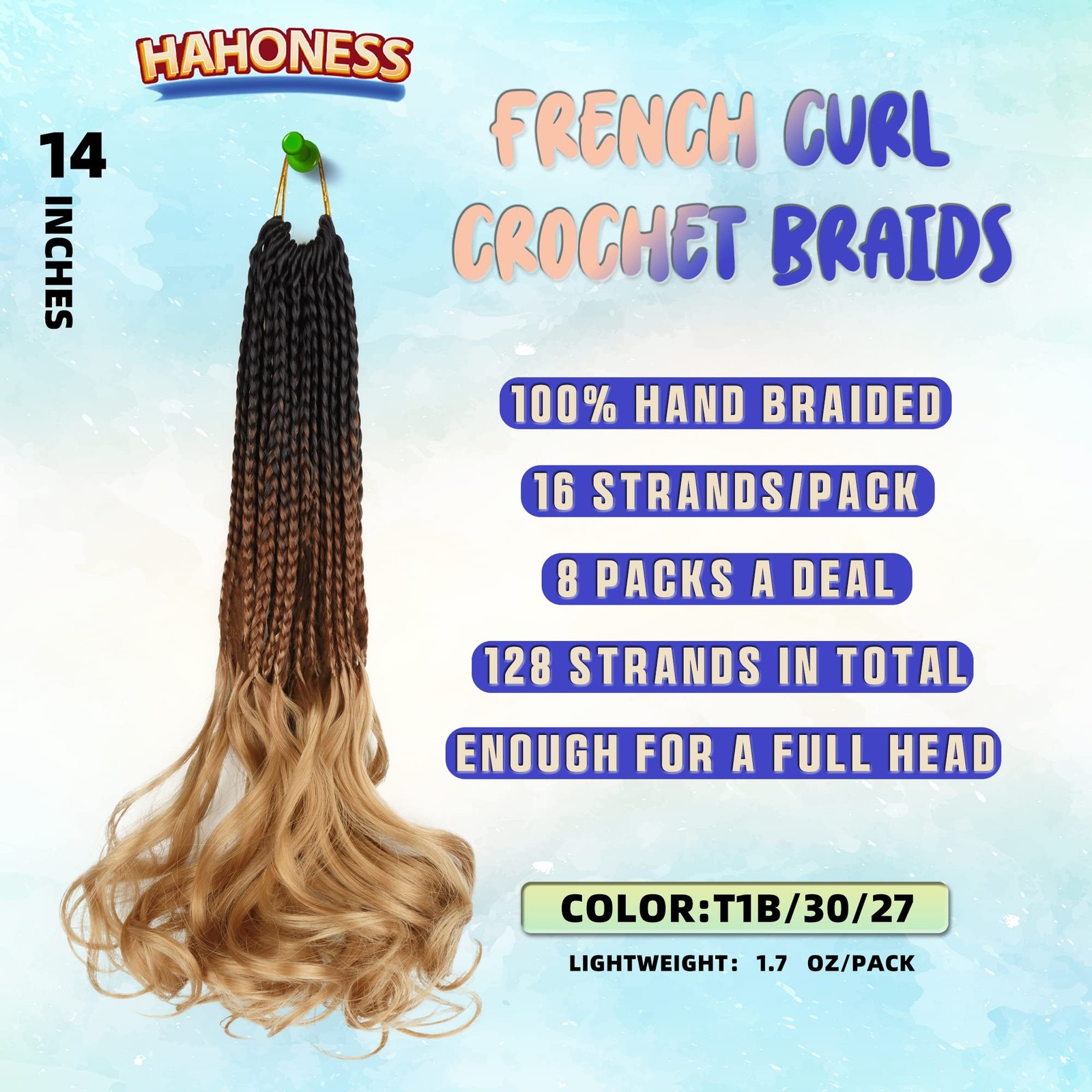 Hahoness French Curl Braids Crochet Hair For Black Women – 14 Inch 8 Packs