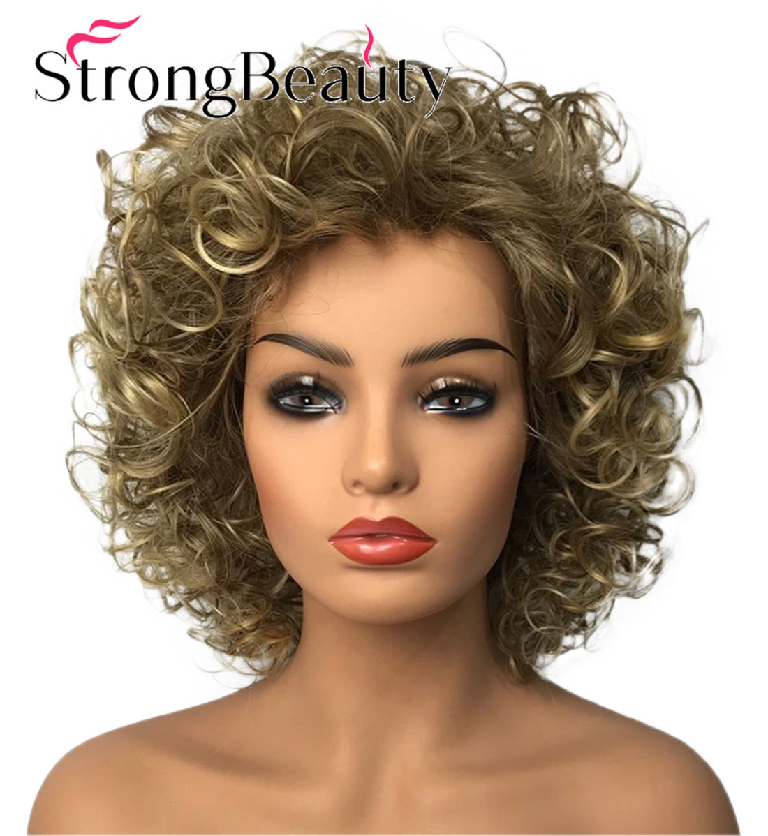 Women’s Wig Blonde Mix Short Curly Natural Fluffy Hairstyles Synthetic Wigs
