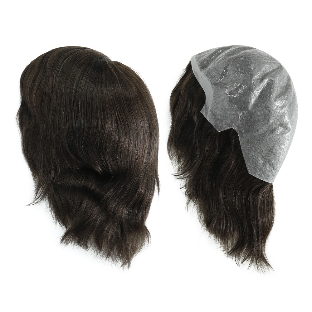 Mens Human Hair Full Head Wigs Thin Skin Wig Hair Replacement Medium Size 6” #2