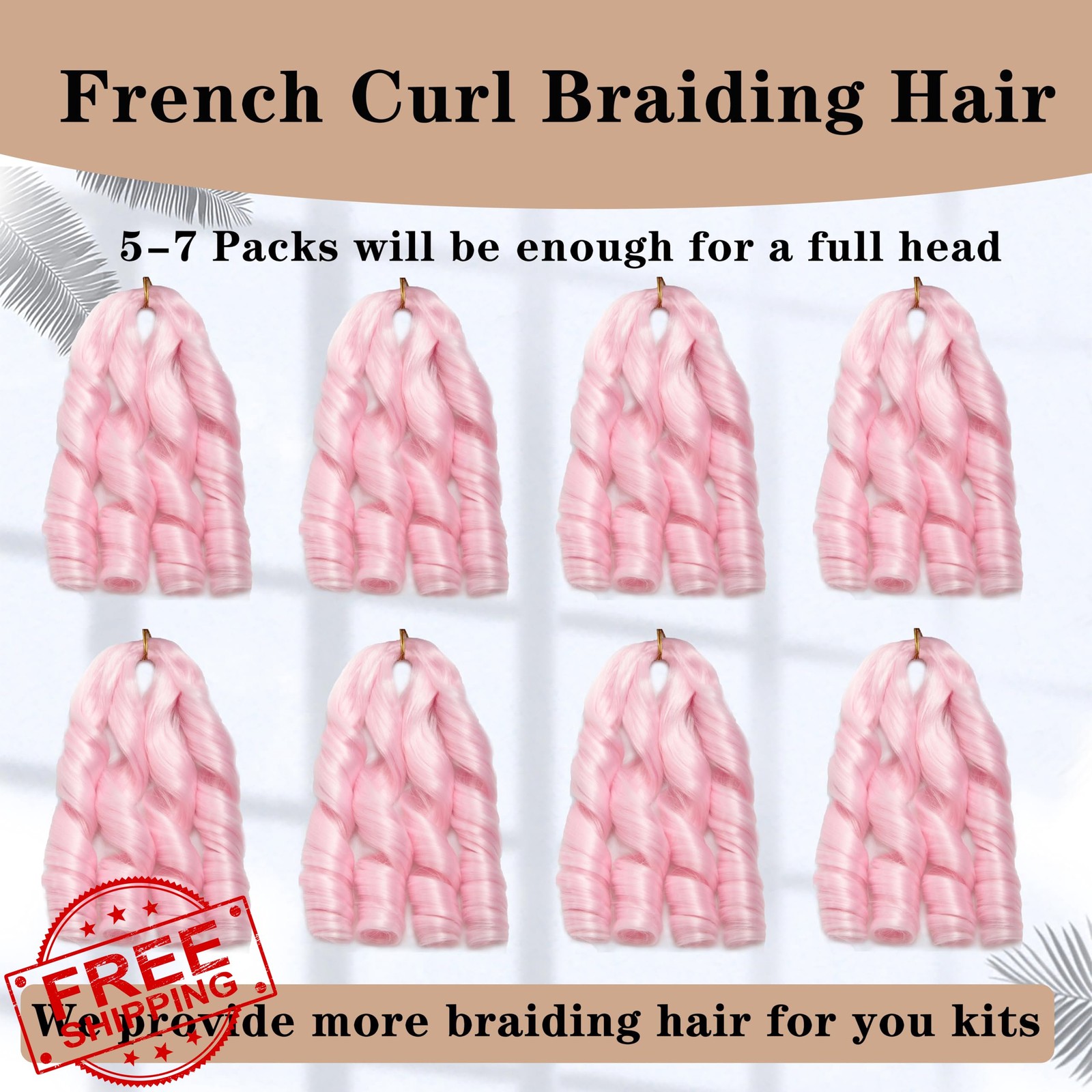 French Curl Braiding Hair 12″ 8pk Pink Crochet Braids Short