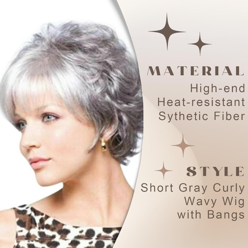 Women Grey Wig Gray Layered Short Beanie Hairpiece Universal Silver Cosplay Wigs