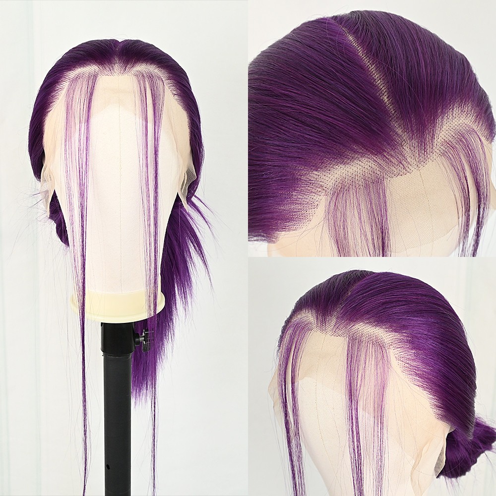 Women Purple Straight Hair 13×6 Free Part Pre Plucked Natural Hairline Glueless