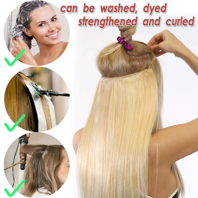 Wire On Clip In 100% Remy Human Hair Hairpiece Headband Extensions Hidden Ring