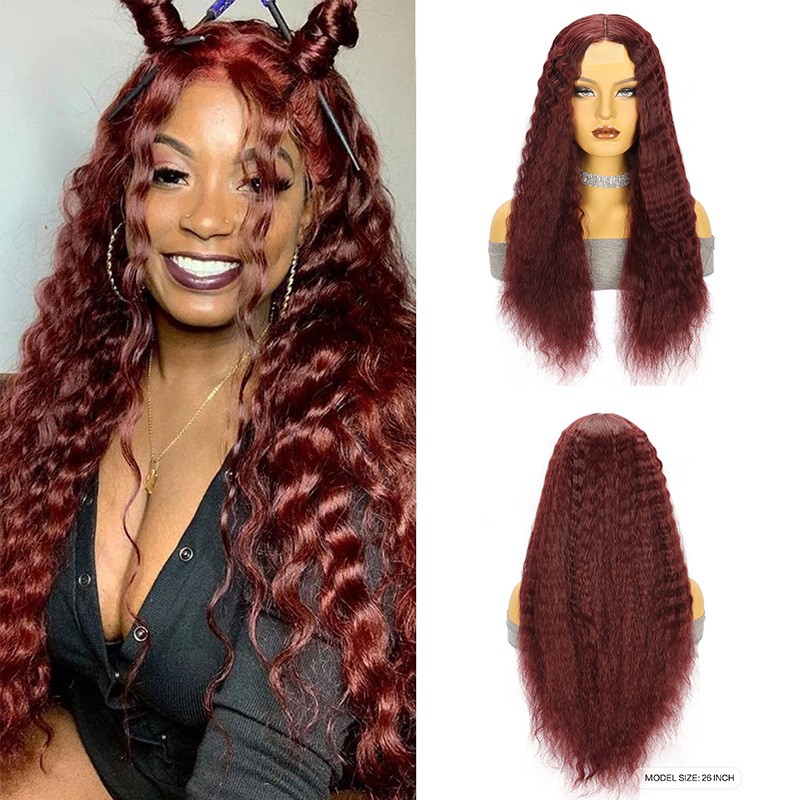 Deep Wave Middle Part Long Curly Small Lace Front Wig Synthetic Full Head Wig