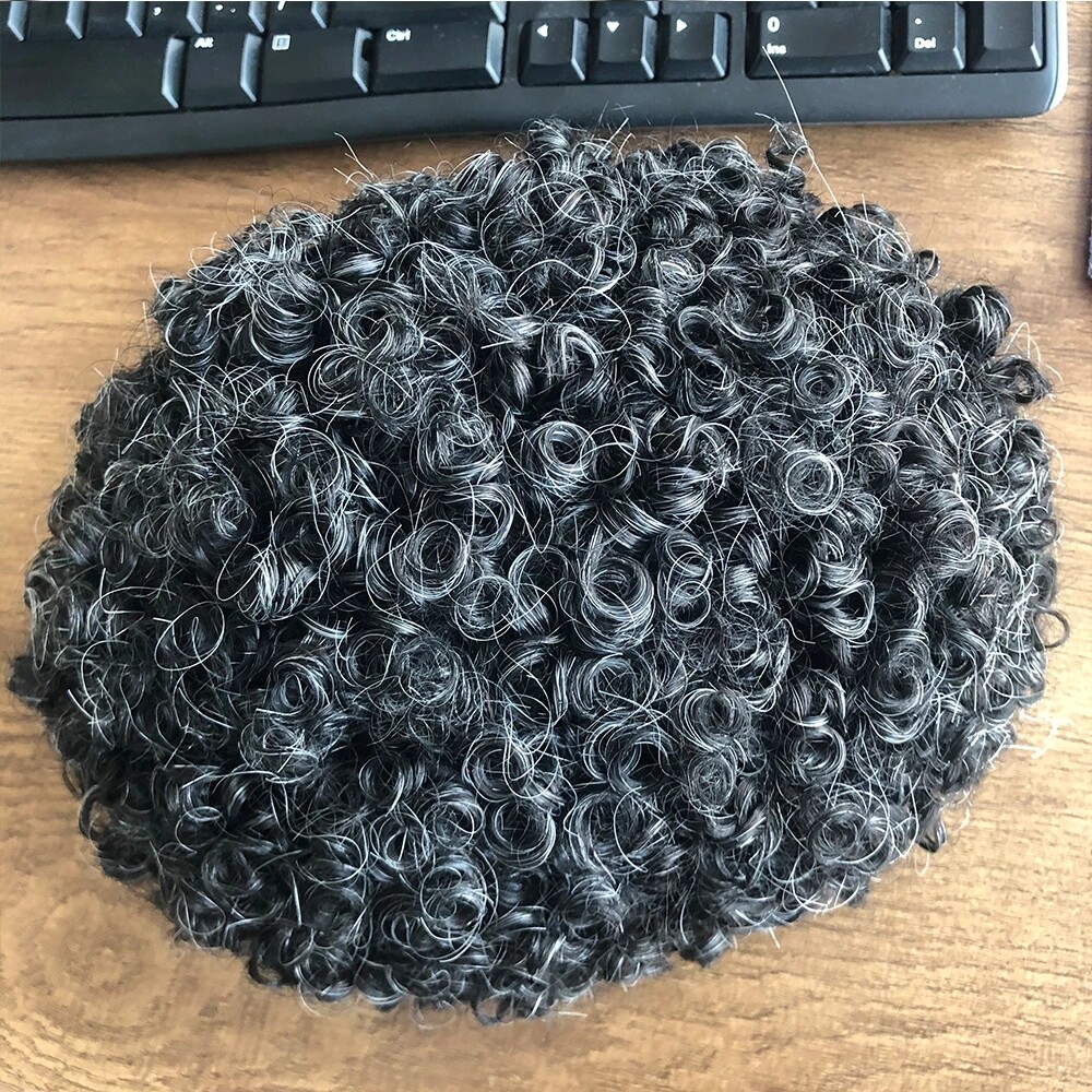 15mm Tight Curl African American Wigs PU Base Mens Hairpiece 120% Medium Density