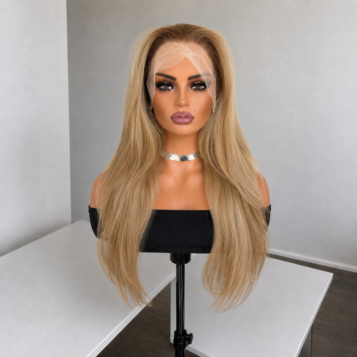 Lace Frontal Wig Women Ombre Blonde Long Straight Heat Resistant Hair Layered