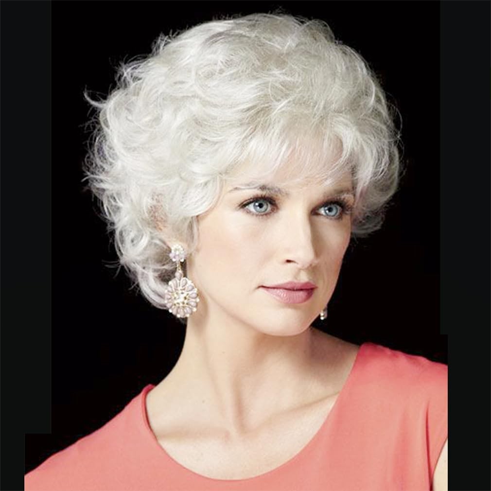 Short Cream White Curly Wig for Women Adjustable Cap Party Cosplay Style