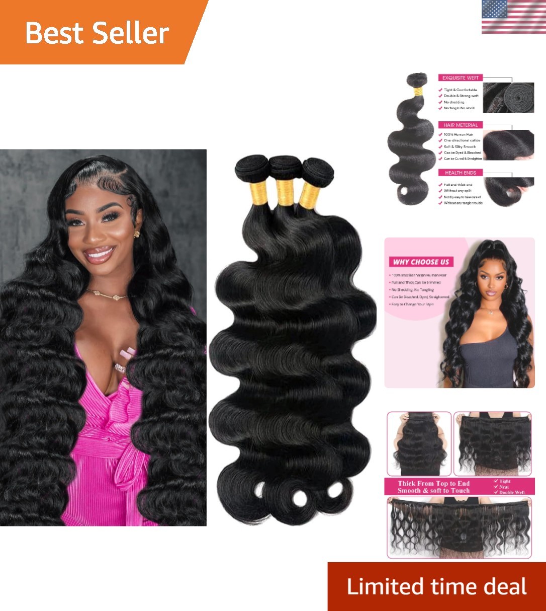 12A Human Hair Bundles Body Wave Bundles Human Hair 18 20 22 Inch 100% Unproc…
